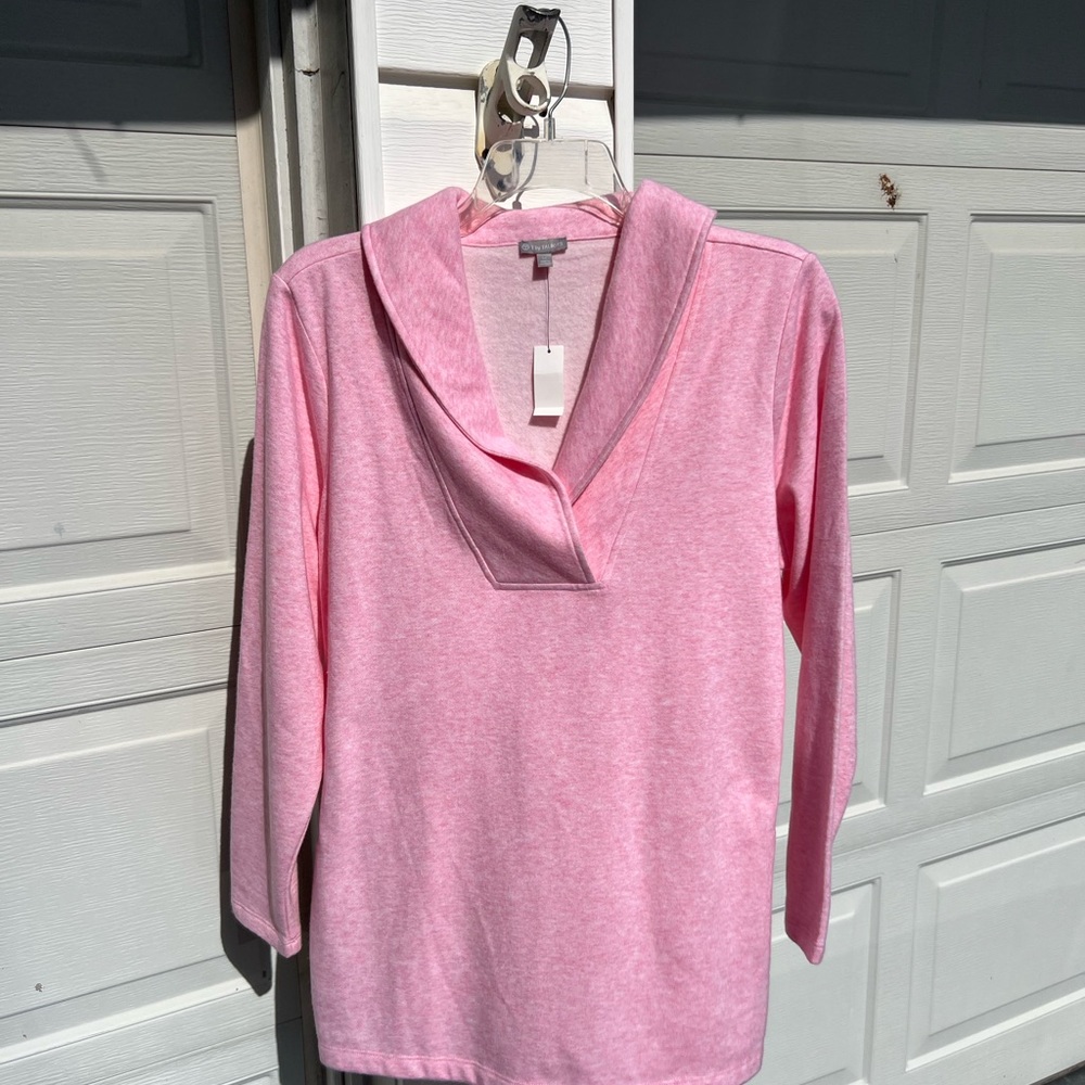 NWT Talbots Pretty Pink & White Heathered Shawl Neck Sweatshirt